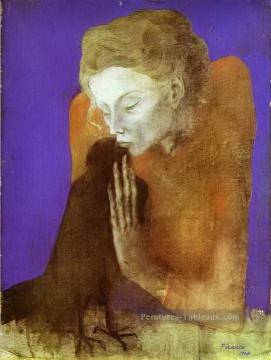 Femme avec un corbeau 1904 cubiste Pablo Picasso Peinture à l'huile